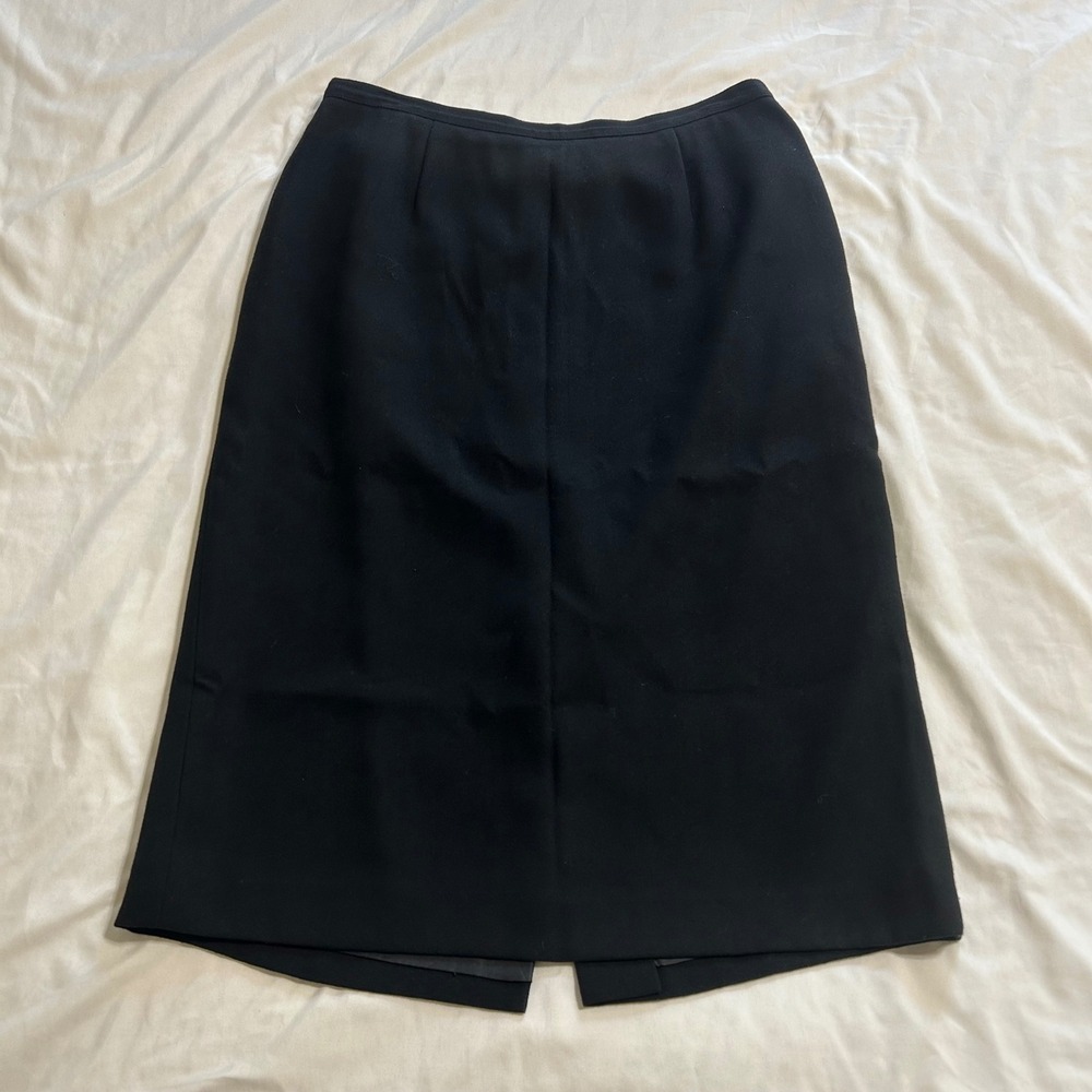 Kasper ASL Black Pencil Skirt Midi Back Slit Lined Professional Size 12 90354